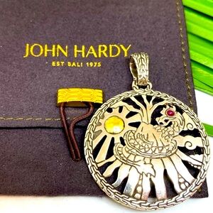JOHN HARDY SILVER & 18K CLASSIC CHAIN HERITAGE ROUND NAGA PENDANT RUBY E…